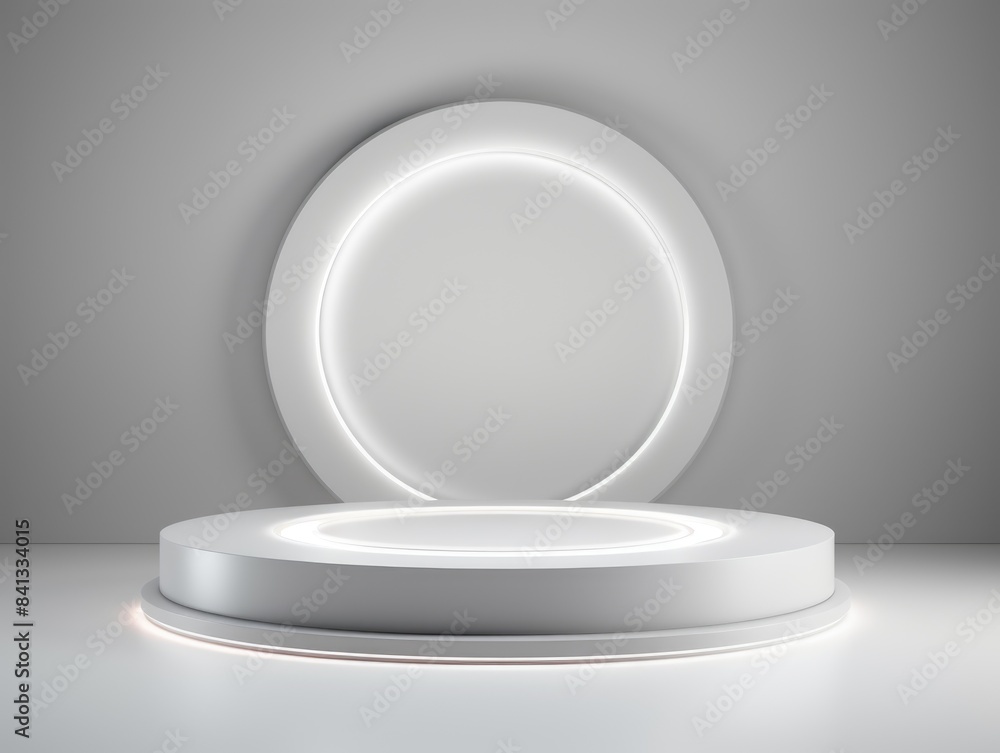 A white podium with a circular light source in the middle, suitable for use in presentations, events or photography projects A white podium with a circular light source in the middle, suitable for use in presentations, events or photography projects