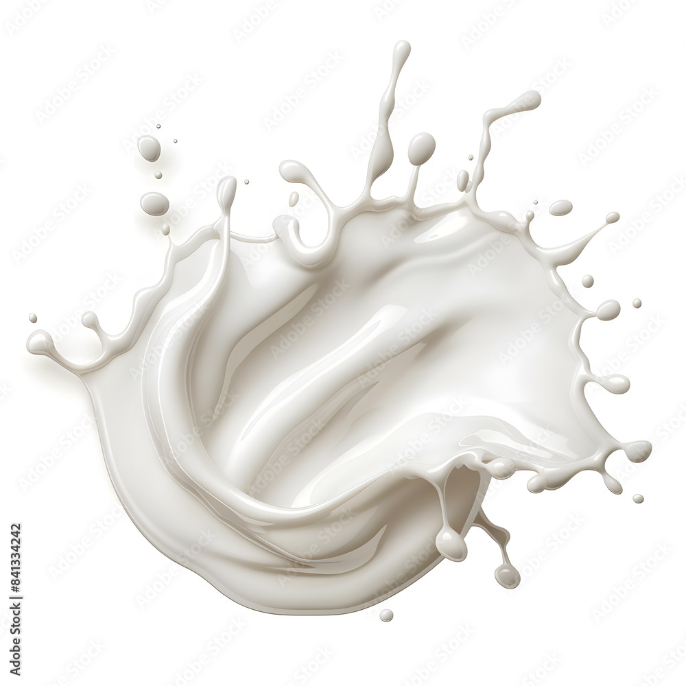 Fototapeta premium White milk or cream wave splash with splatters and drops isolated on white background