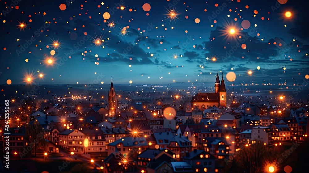 Obraz premium Fireflies glowing in a summer night village 