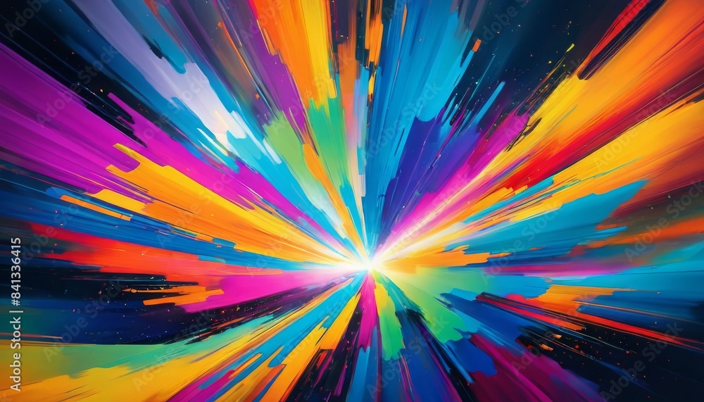 A stunning abstract art piece depicting an explosion of vibrant colors radiating from a central point. The image captures a sense of movement and energy, perfect for adding a pop of color to any space A stunning abstract art piece depicting an explosion of vibrant colors radiating from a central point. The image captures a sense of movement and energy, perfect for adding a pop of color to any space