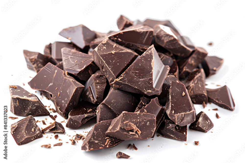 Pieces of dark chocolate isolated on white background. Pieces of dark chocolate isolated on white background.