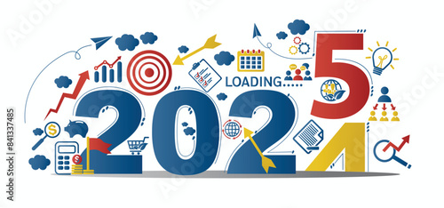 2025 new year goal plan action with target icons, Business plan, financial plan and strategies. Annual plan and development for achieving goal, achievement and success in 2024. Vector illustrator set.