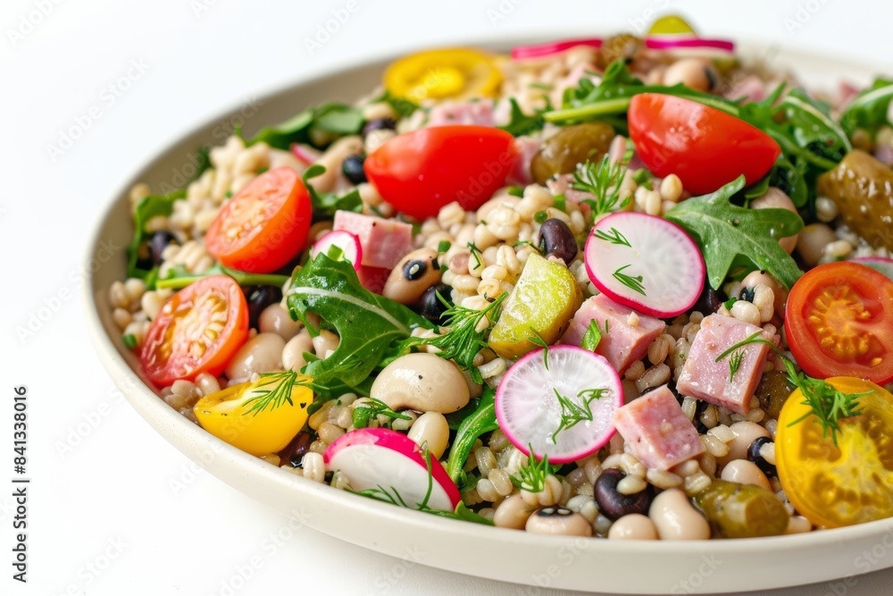 Colorful and Vibrant Barley Salad With Ham and Black-Eyed Peas Dish Colorful and Vibrant Barley Salad With Ham and Black-Eyed Peas Dish