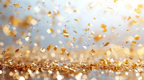 Close-Up of Shiny Gold Foil Confetti on a White Background Celebrating Luxury and Elegant Festive Occasions