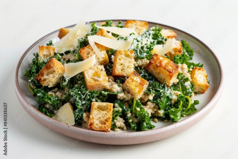 Golden Sourdough Croutons on a Bed of Baby Kale and Lettuce Golden Sourdough Croutons on a Bed of Baby Kale and Lettuce