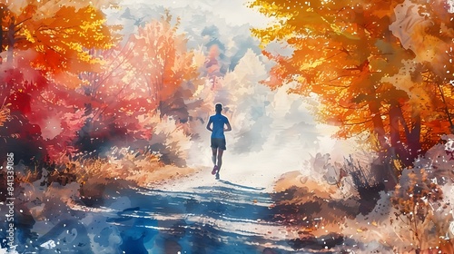 Vibrant Autumn Trail Run Blending Human and Nature