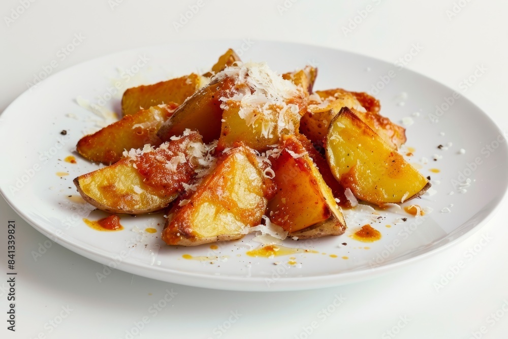 Tantalizing Barcelona Potatoes with Scarle Amber Sauce and Parmesan Tantalizing Barcelona Potatoes with Scarle Amber Sauce and Parmesan