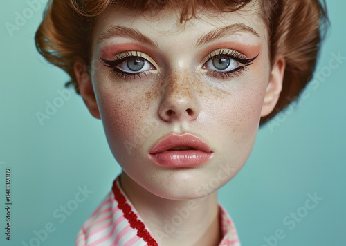 Young beautiful woman with eyeliner make-up, retro style