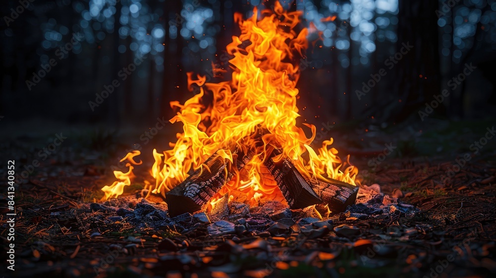 Flaming bonfire in the night, Fire in the night Flaming bonfire in the night, Fire in the night