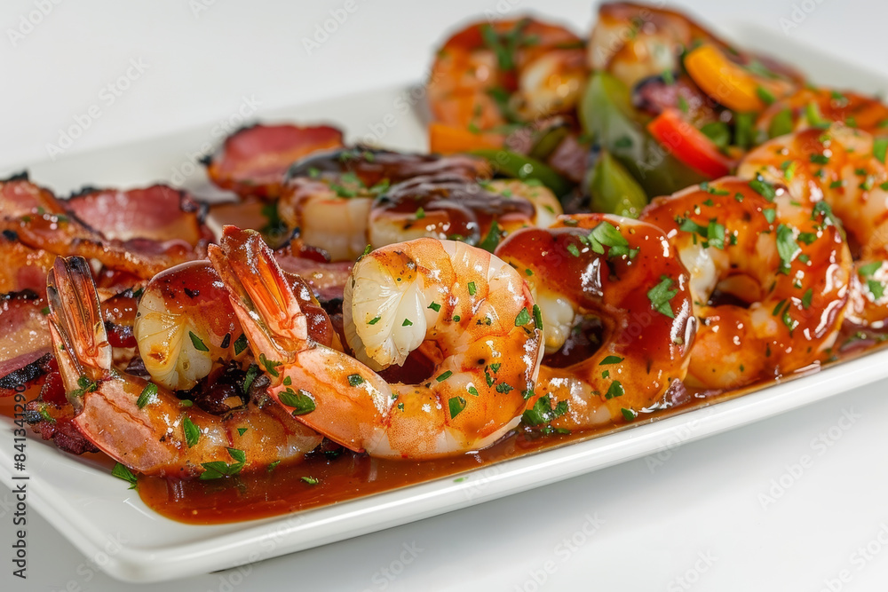 Succulent Shrimp and Bacon in Rich Barbecue Sauce with Fresh Herbs Succulent Shrimp and Bacon in Rich Barbecue Sauce with Fresh Herbs