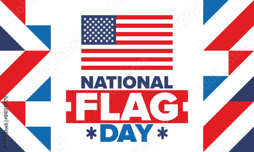 National Flag Day in United States. American flag day. Holiday celebrated annual June 14 in USA. Patriotic style design. Poster, greeting card, banner and background. Vector illustration