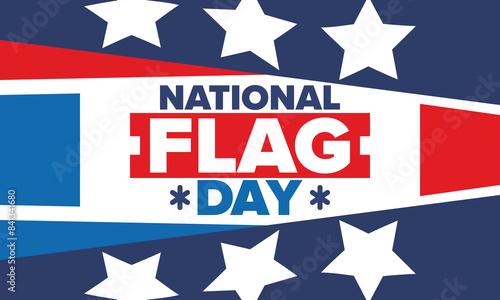 National Flag Day in United States. American flag day. Holiday celebrated annual June 14 in USA. Patriotic style design. Poster, greeting card, banner and background. Vector illustration