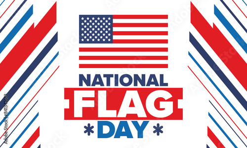 National Flag Day in United States. American flag day. Holiday celebrated annual June 14 in USA. Patriotic style design. Poster, greeting card, banner and background. Vector illustration