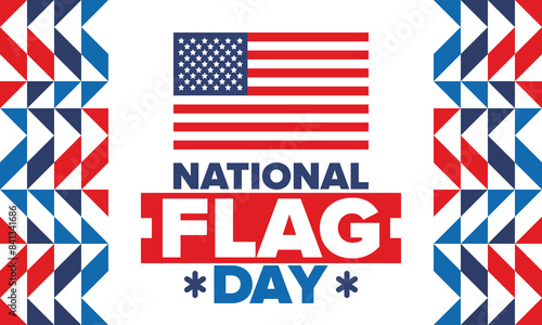 National Flag Day in United States. American flag day. Holiday celebrated annual June 14 in USA. Patriotic style design. Poster, greeting card, banner and background. Vector illustration