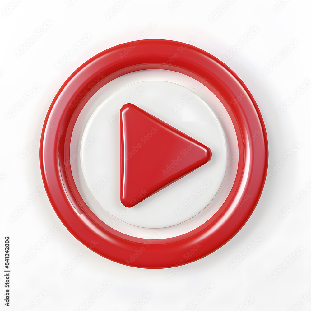 3D red play button top view isolated on white background 3D red play button top view isolated on white background