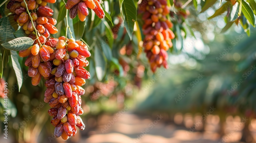 Ready to ripe dates hanging from the tree at a date Plantation in Saudi Arabia Ready to ripe dates hanging from the tree at a date Plantation in Saudi Arabia