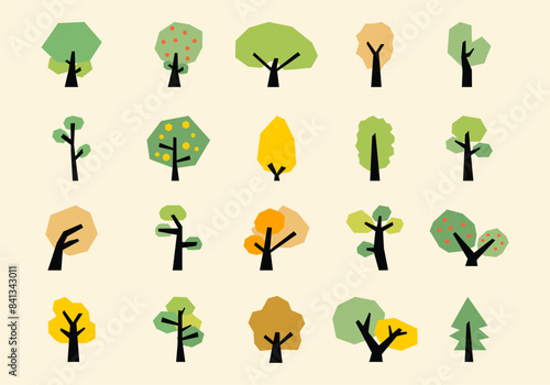 Cute Trees Doodle Element Set