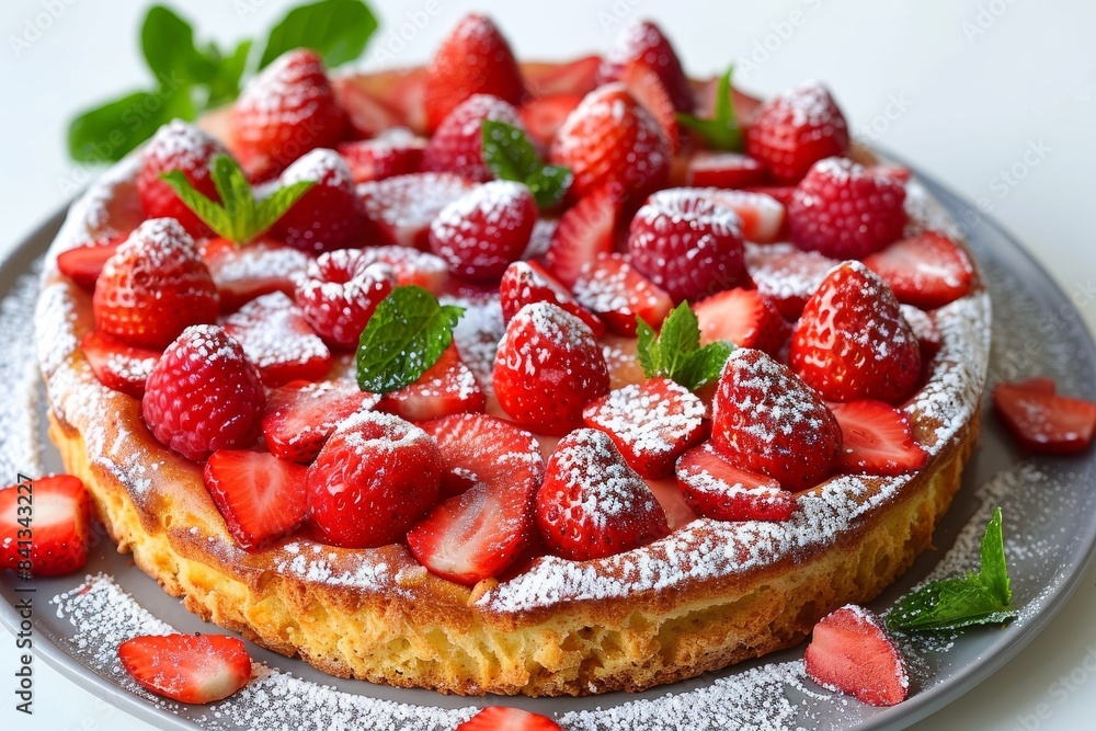 Strawberry tart with fresh mint leaves, vibrant and delightful, perfect for summer, colorful dessert photography, sweet and refreshing treat Strawberry tart with fresh mint leaves, vibrant and delightful, perfect for summer, colorful dessert photography, sweet and refreshing treat
