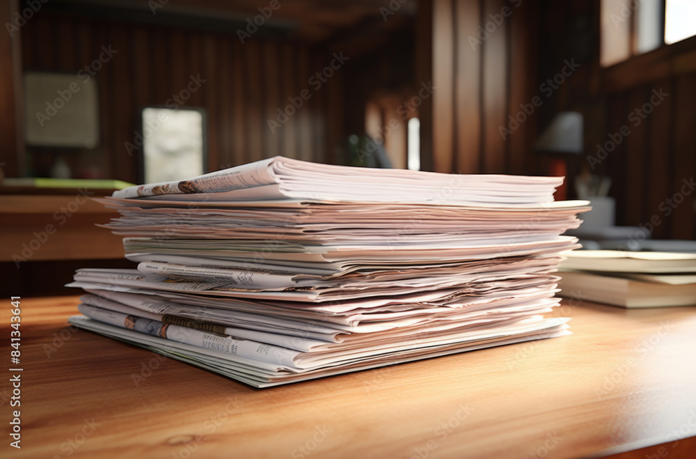 Stack of blank paper with binder clips on wooden table indoors Stack of blank paper with binder clips on wooden table indoors