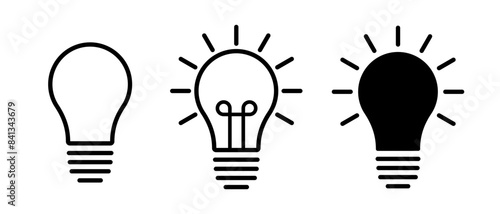 Bulb lamp icons set. Editable stroke. Electric lamp illustration symbol. Idea sign or logo.