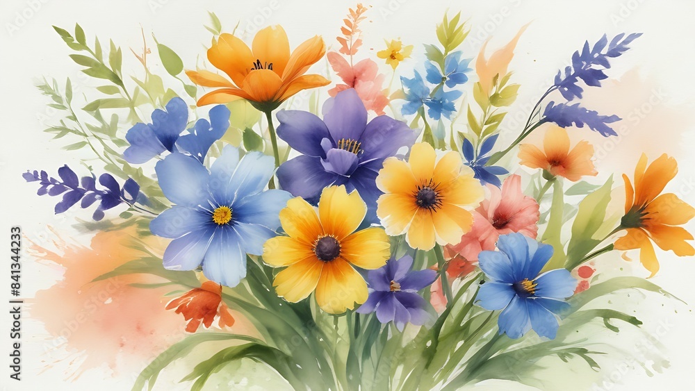 Watercolor drawing of a bouquet of flowers on a white background Watercolor drawing of a bouquet of flowers on a white background