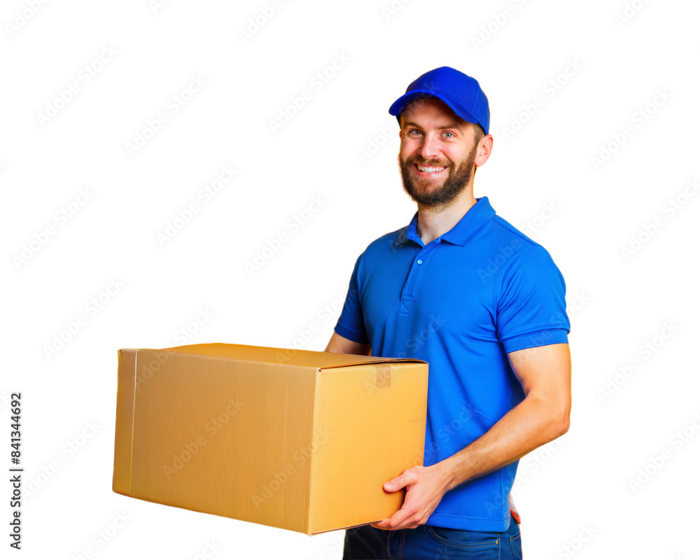 a delivery man lifting parcels box isolated on white background a delivery man lifting parcels box isolated on white background