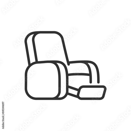 Recliner chair with footrest, linear icon. Line with editable stroke