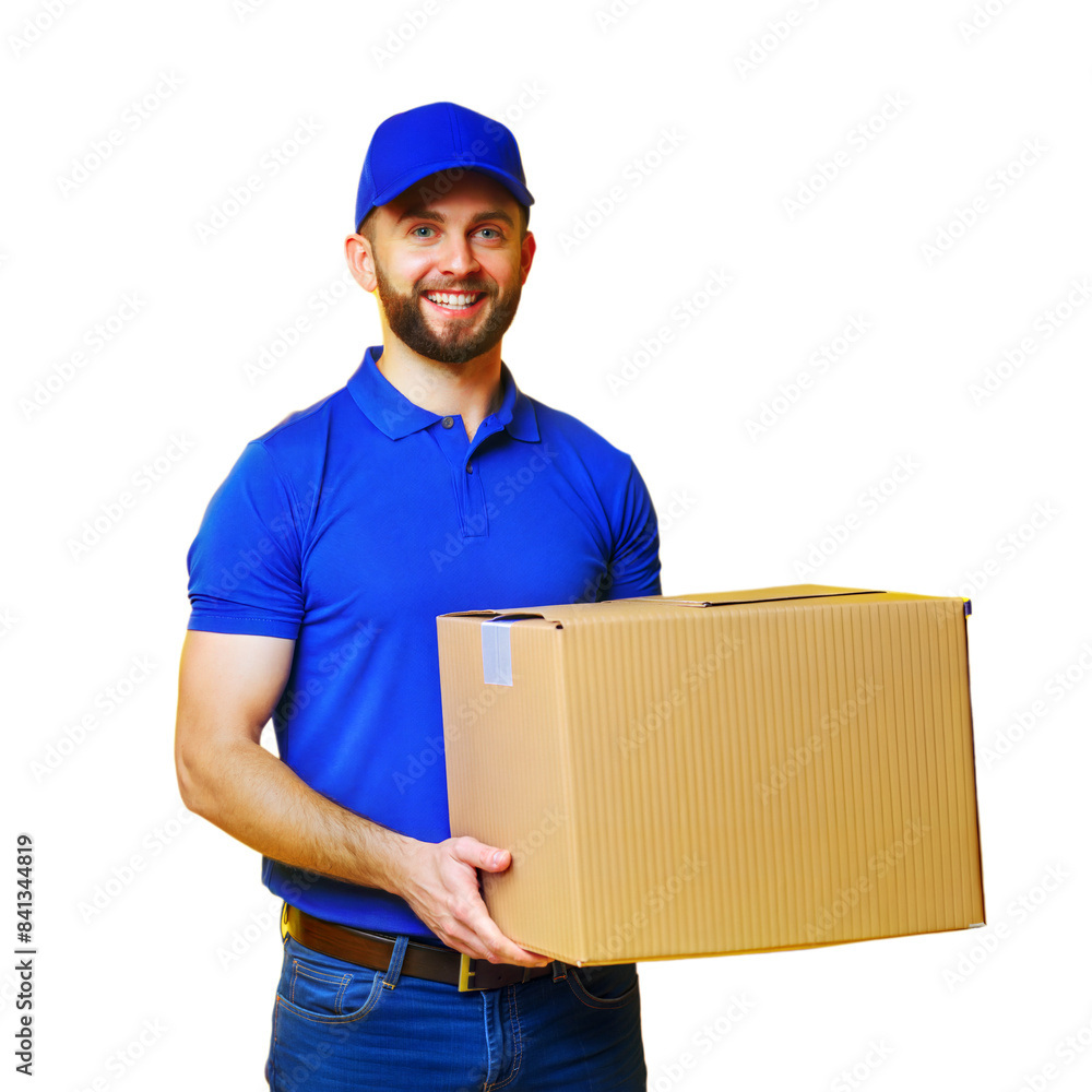 a delivery man lifting parcels box isolated on white background a delivery man lifting parcels box isolated on white background