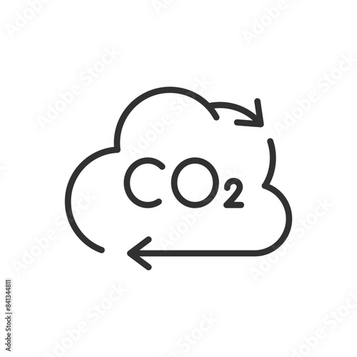 Carbon dioxide cycle, linear icon. CO2 cloud and arrows. Line with editable stroke
