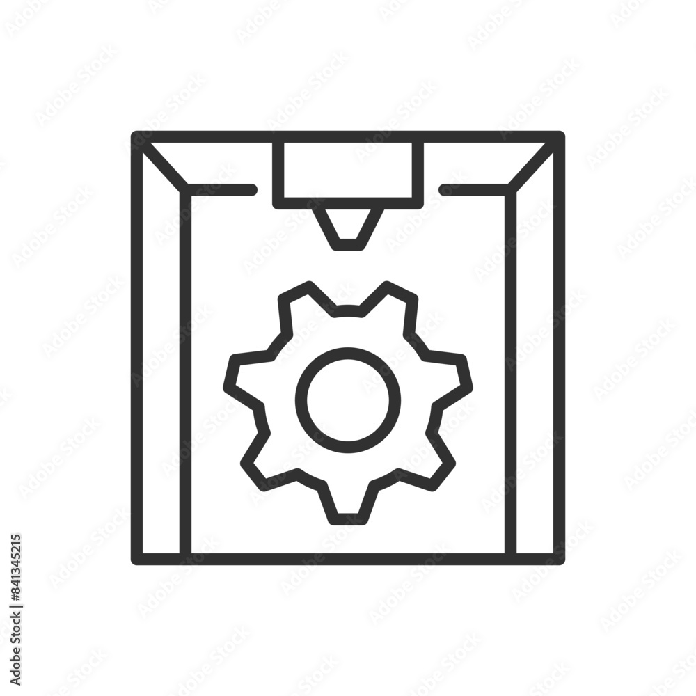 3D printing mechanism parts, linear icon, gear. Line with editable stroke 3D printing mechanism parts, linear icon, gear. Line with editable stroke