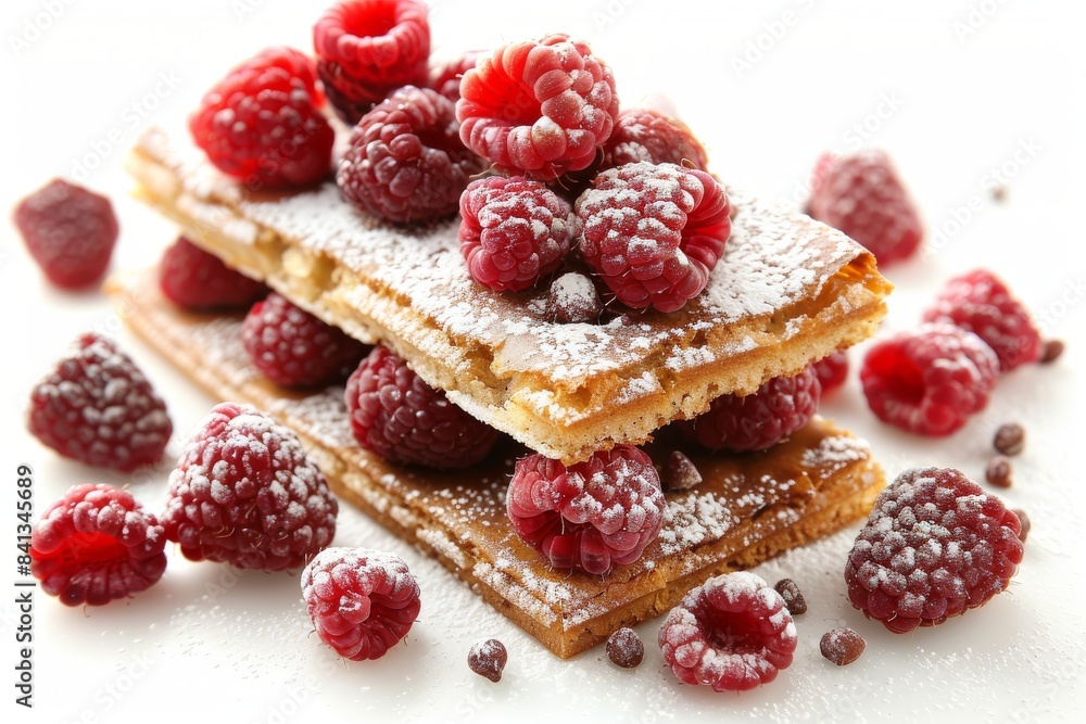 Layered strawberry pastry with powdered sugar, rich and indulgent, perfect for dessert lovers, vibrant and delectable, elegant dessert photography Layered strawberry pastry with powdered sugar, rich and indulgent, perfect for dessert lovers, vibrant and delectable, elegant dessert photography