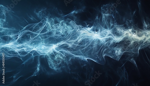 Abstract blue light streaks with misty smoke effect on dark background  creating a dynamic and ethereal visual experience.