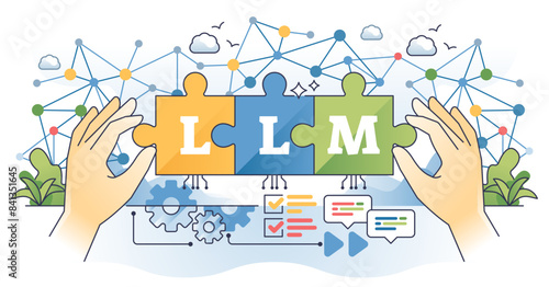 LLM or large language model for text generation outline hands concept, transparent background. Automated artificial intelligence or complex AI algorithm usage.
