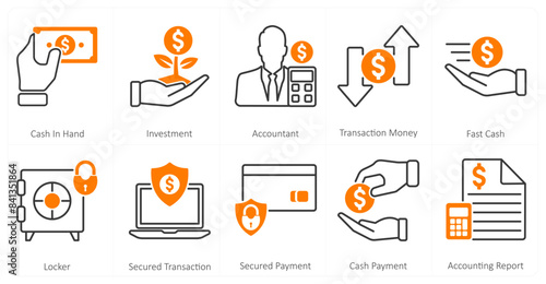 A set of 10 mix icons as cash in hand, investment, accountant