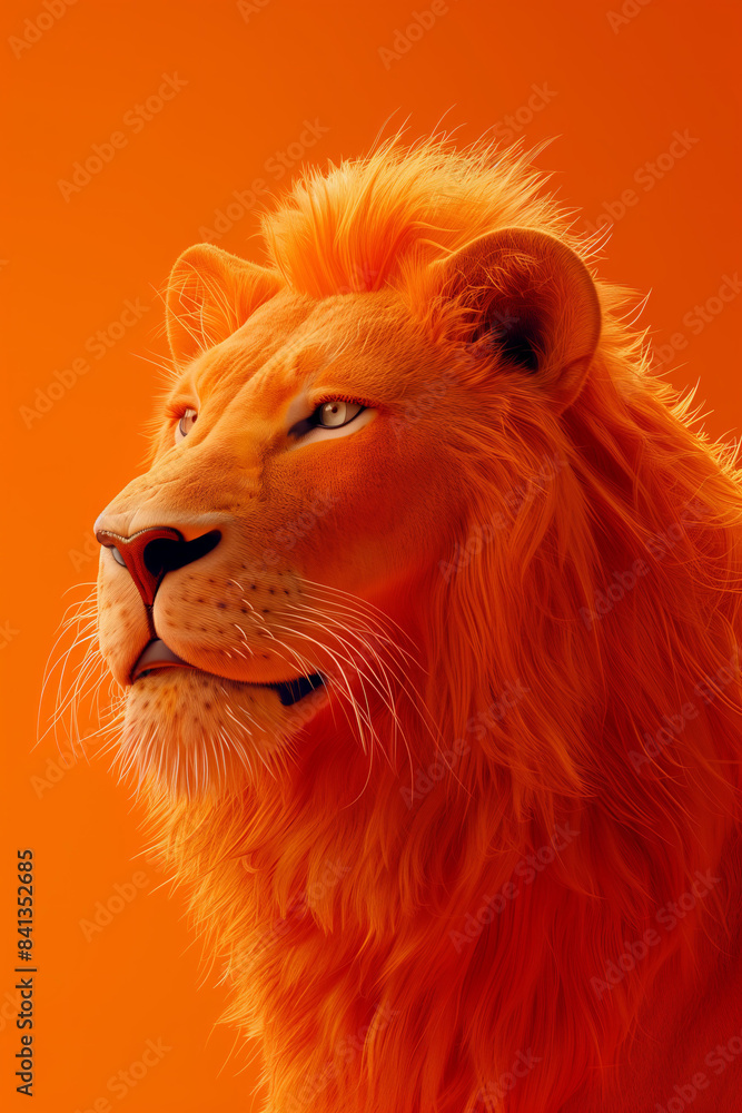 Naklejka premium orange lion, orange smooth background , simple style, photo realistic 3d rendering