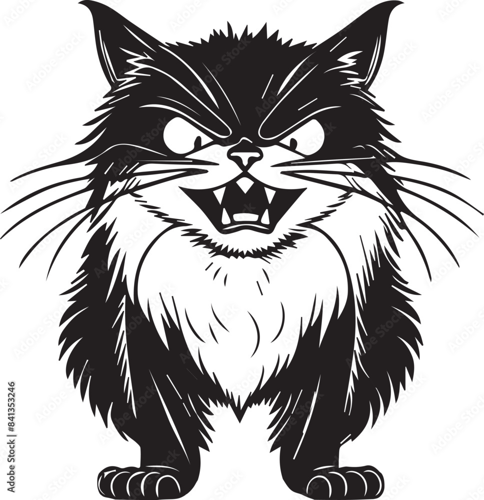 Black and white angry cat vector illustration Black and white angry cat vector illustration