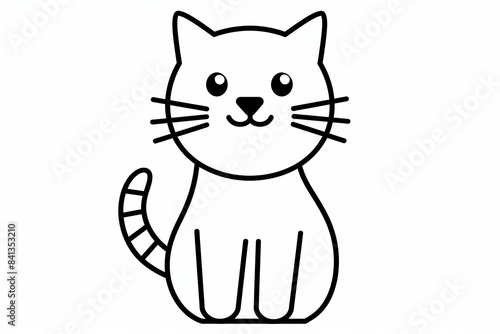 colouring book page, a simple line art drawing of an outline of cat, white background, cute and adorable, cute cartoon style, simple lines, simple shapes, flat design, minimalism, simple, no color, si