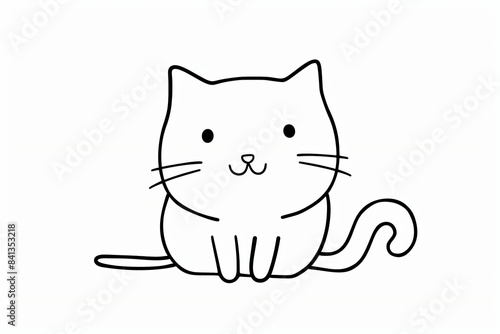 colouring book page, a simple line art drawing of an outline of cat, white background, cute and adorable, cute cartoon style, simple lines, simple shapes, flat design, minimalism, simple, no color, si