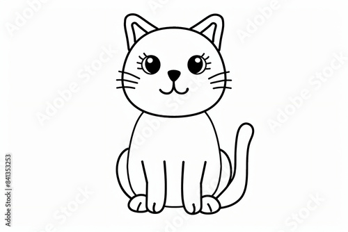 colouring book page, a simple line art drawing of an outline of cat, white background, cute and adorable, cute cartoon style, simple lines, simple shapes, flat design, minimalism, simple, no color, si