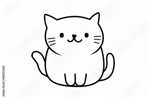 colouring book page, a simple line art drawing of an outline of cat, white background, cute and adorable, cute cartoon style, simple lines, simple shapes, flat design, minimalism, simple, no color, si