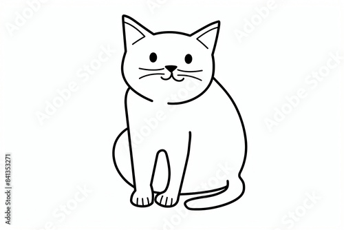 colouring book page, a simple line art drawing of an outline of cat, white background, cute and adorable, cute cartoon style, simple lines, simple shapes, flat design, minimalism, simple, no color, si