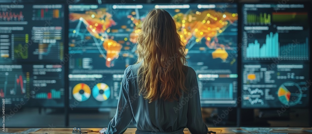 The digital marketing team analyzes data on a large screen. The digital marketing team analyzes data on a large screen.