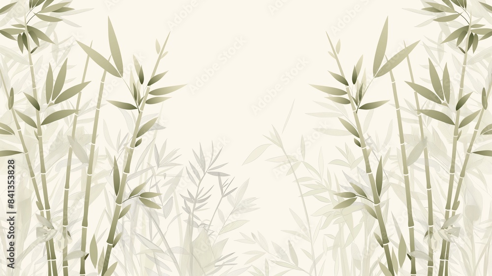 Fototapeta premium A simple yet detailed vector illustration of a bamboo forest from above, with thin, tall stalks and leaves creating a pattern, and space in the lower third for text.