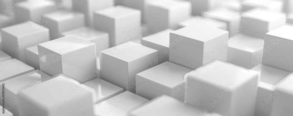 Abstract 3D geometric white cube box with random shifted blocks background wallpaper banner with copy space Abstract 3D geometric white cube box with random shifted blocks background wallpaper banner with copy space