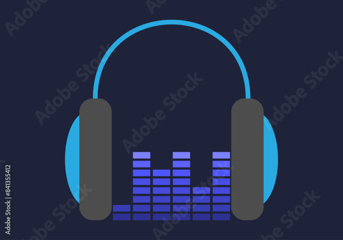 Auriculares azules con barras de volumen moradas entre medias.