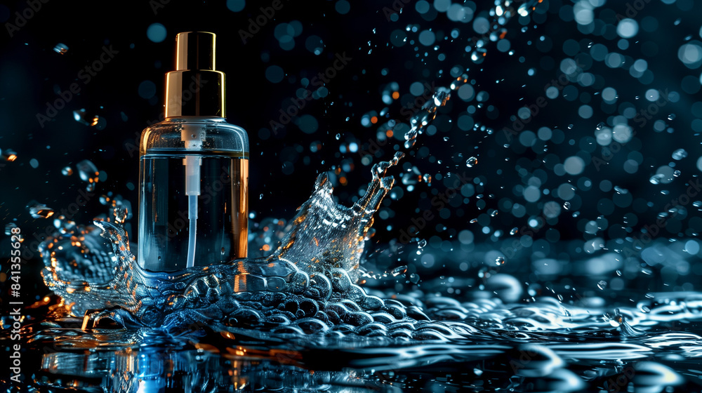 Serum bottle with vibrant water splash effect Serum bottle with vibrant water splash effect