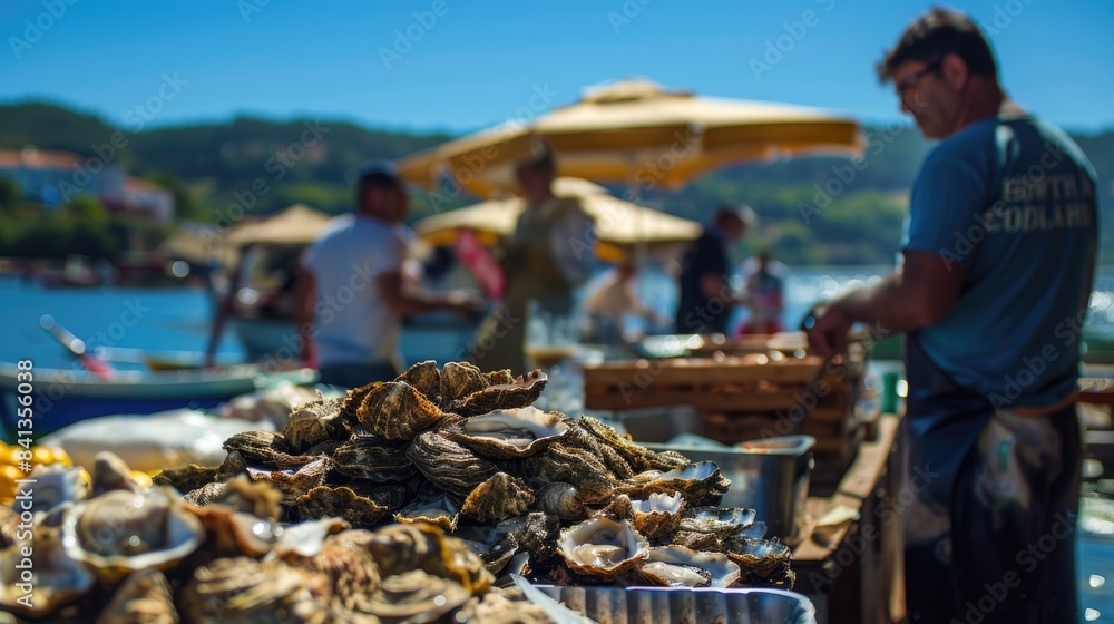 Seafood Paradise: Galicia's Oysters Market, Fresh Catches, Fishermen, Blue Sky
Seafood Paradise: Galicia's Oysters Market, Fresh Catches, Fishermen, Blue Sky