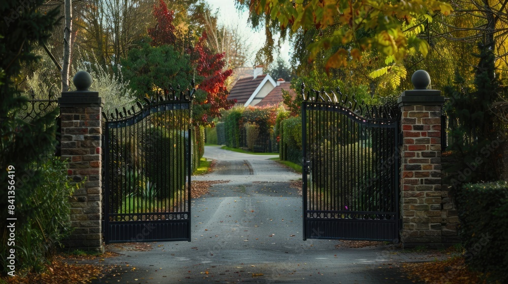 Secluded Entry Iron Fence and Black Gate Guard Rural Street
Secluded Entry Iron Fence and Black Gate Guard Rural Street