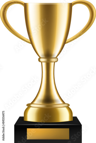 Realistic golden trophy prize. gold metal cup for first place winner in sport games championship or competition, achievement goal. Success symbol. Blank empty sign. Vector isolated element