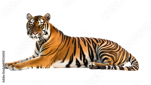 Tiger lying down isolated on white